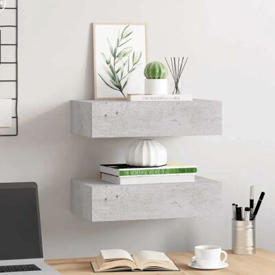 vidaXL Wandplanken 2 st. Betongrijs MDF - Wandplank vidaXL Wandplanken 2 st. Betongrijs MDF - Wandplank