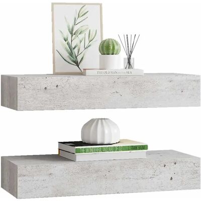 vidaXL 2x Estantes de pared con cajón Gris hormigón MDF - Estante de pared vidaXL 2x Estantes de pared con cajón Gris hormigón MDF - Estante de pared