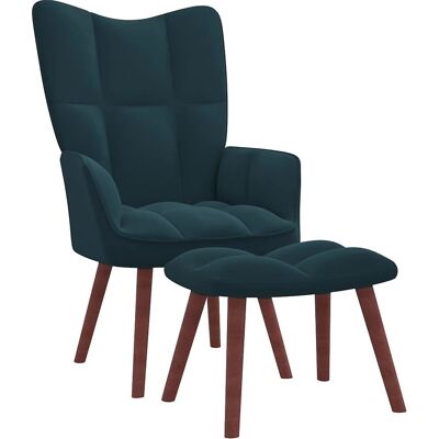 vidaXL Blaues Samt-Recliner mit Hocker - Sessel vidaXL Blaues Samt-Recliner mit Hocker - Sessel