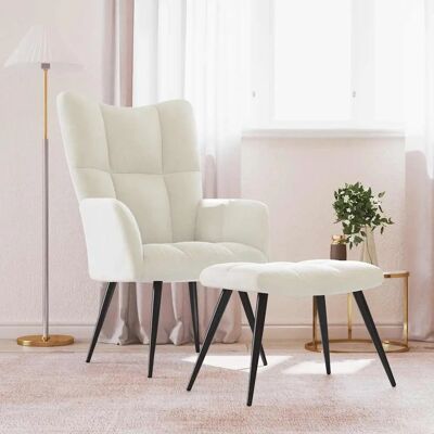 Chaise de relaxation Nova en velours crème avec repose-pieds - Design moderne - Publicité Chaise de relaxation Nova en velours crème avec repose-pieds - Design moderne - Publicité