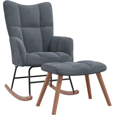 Chaise à Rocking en Velours Gris Foncé avec Ottoman - Fauteuil à Balancer - Publicité Chaise à Rocking en Velours Gris Foncé avec Ottoman - Fauteuil à Balancer - Publicité