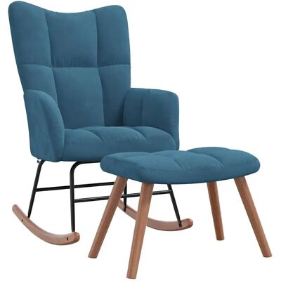 vidaXL Blaue Samt Schaukelstuhl mit Hocker - Schaukelstuhl vidaXL Blaue Samt Schaukelstuhl mit Hocker - Schaukelstuhl