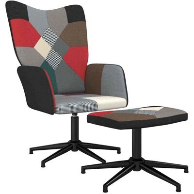 vidaXL Polsterstuhl mit Hocker - Patchwork Stoff vidaXL Polsterstuhl mit Hocker - Patchwork Stoff