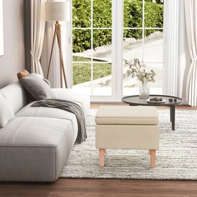 vidaXL Hocker mit Holzbeinen Creme Stoff - Hocker vidaXL Hocker mit Holzbeinen Creme Stoff - Hocker