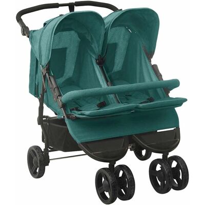 vidaXL Poussette Jumelles Vert Acier - Poussette vidaXL Poussette Jumelles Vert Acier - Poussette