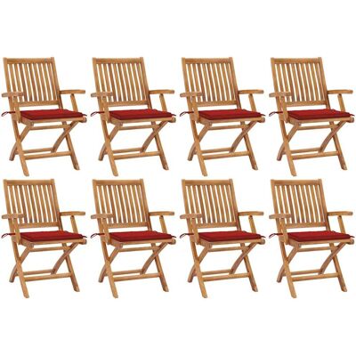 vidaXL Faltbare Teak-Gartenstühle - 8er Set mit Kissen vidaXL Faltbare Teak-Gartenstühle - 8er Set mit Kissen