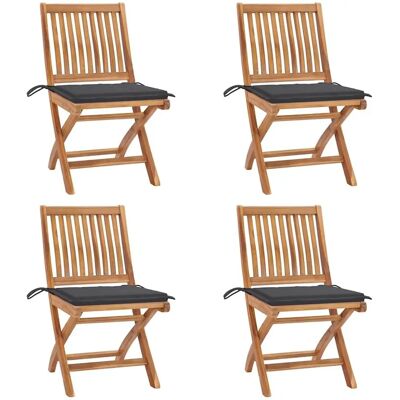 vidaXL Klappbare Gartensessel Teak Holz Grau Kissen vidaXL Klappbare Gartensessel Teak Holz Grau Kissen