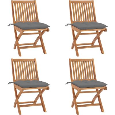 vidaXL Klappbare Gartensessel-Set - Teak, Kissen, 4 Stk. vidaXL Klappbare Gartensessel-Set - Teak, Kissen, 4 Stk.