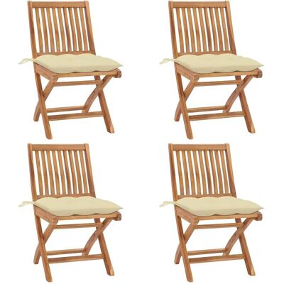 vidaXL Gartenstühle Set 4 Stück Teak Holz mit Kissen - Weiß vidaXL Gartenstühle Set 4 Stück Teak Holz mit Kissen - Weiß