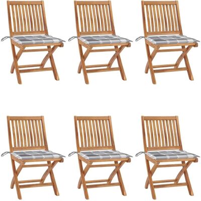 vidaXL 6 Stück Faltbare Gartensessel mit Kissen - Teakholz vidaXL 6 Stück Faltbare Gartensessel mit Kissen - Teakholz
