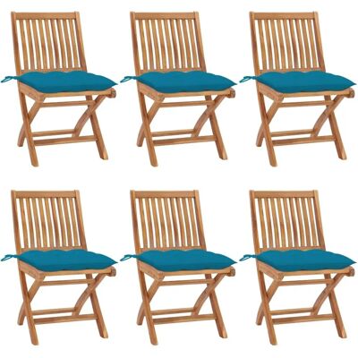 Vida XL - Foldbare teakhavehavestole - 6 stk - Blå puder - Havestole Vida XL - Foldbare teakhavehavestole - 6 stk - Blå puder - Havestole
