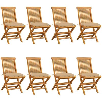vidaXL Gartenstuhl mit Kissen - 8er Set - Teak Beige vidaXL Gartenstuhl mit Kissen - 8er Set - Teak Beige