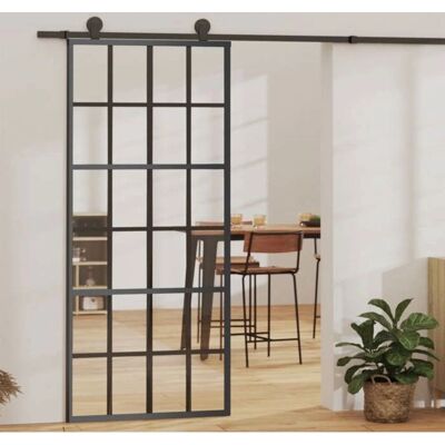 vidaXL Sorte ESG-glas aluminium skydedør - Sliding Door vidaXL Sorte ESG-glas aluminium skydedør - Sliding Door