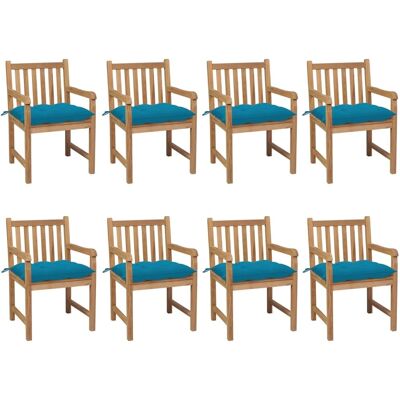 vidaXL Gartenstühle 8 Stück Teakholz Kissen Blau - Gartenmöbel vidaXL Gartenstühle 8 Stück Teakholz Kissen Blau - Gartenmöbel