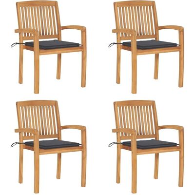 vidaXL Stapelbare Teak-Gartenstühle mit Kissen - Gartenstühle vidaXL Stapelbare Teak-Gartenstühle mit Kissen - Gartenstühle
