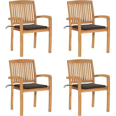 VIDAXL Stapelbare Gartenstühle-Set - Robustes Teak mit Kissen VIDAXL Stapelbare Gartenstühle-Set - Robustes Teak mit Kissen