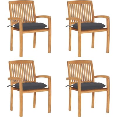 vidaXL Teak-Gartenstühle mit Kissen - Stapelbare Gartenmöbel vidaXL Teak-Gartenstühle mit Kissen - Stapelbare Gartenmöbel