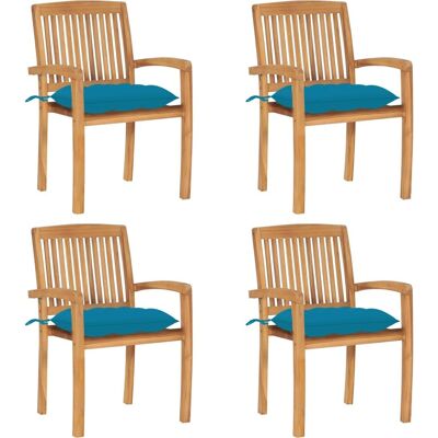 vidaXL Teak Gartenstühle Set mit Kissen - Stapelbar, 4 Stück vidaXL Teak Gartenstühle Set mit Kissen - Stapelbar, 4 Stück