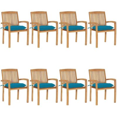 vidaXL Stapelbare Gartenstühle mit Kissen - Teakholz - 8 Stk vidaXL Stapelbare Gartenstühle mit Kissen - Teakholz - 8 Stk