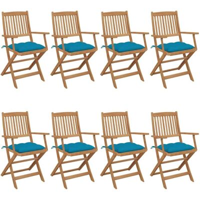VidaXL Outdoor-Stuhl aus Akazienholz - Blaue Kissen - Set aus 8 VidaXL Outdoor-Stuhl aus Akazienholz - Blaue Kissen - Set aus 8