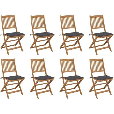 Sgabelli da giardino in acacia Maisonchic - Set pieghevole di 8 con cuscini Sgabelli da giardino in acacia Maisonchic - Set pieghevole di 8 con cuscini