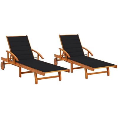 vidaXL Outdoor Lounge Set mit 2 Akazienholz-Liegen - Schwarz vidaXL Outdoor Lounge Set mit 2 Akazienholz-Liegen - Schwarz