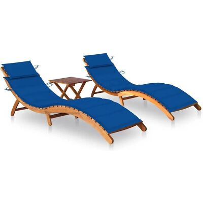 vidaXL Outdoor Stuhl - Blau, Modell: 2 Sonnenliegen, Gepolstert, Akazienholz vidaXL Outdoor Stuhl - Blau, Modell: 2 Sonnenliegen, Gepolstert, Akazienholz