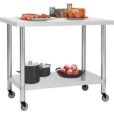 vidaXL Rustfrit stål køkkenarbejdsbord med hjul 100x30x85 cm vidaXL Rustfrit stål køkkenarbejdsbord med hjul 100x30x85 cm