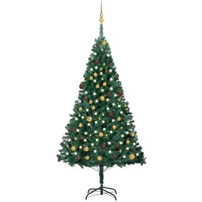 vidaXL Grüne 210 cm Vorbeleuchteter Weihnachtsbaum mit Kugeln vidaXL Grüne 210 cm Vorbeleuchteter Weihnachtsbaum mit Kugeln