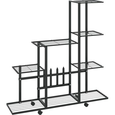 vidaXL Schwarzer Metall Pflanzenständer mit Rädern - 94,5x25x92,5 cm - Blumentreppe vidaXL Schwarzer Metall Pflanzenständer mit Rädern - 94,5x25x92,5 cm - Blumentreppe