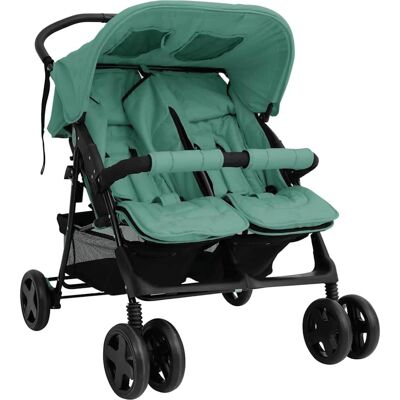 vidaXL Tweelingwagen groen staal - Kinderwagen vidaXL Tweelingwagen groen staal - Kinderwagen