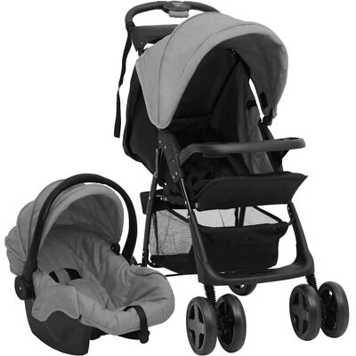 vidaXL 3-in-1 Kinderwagen hellgrau und schwarz Stahl - Kinderwagen vidaXL 3-in-1 Kinderwagen hellgrau und schwarz Stahl - Kinderwagen