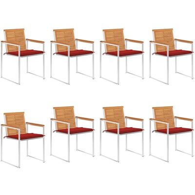 Vidaxl - Gartenstühle und Kissen 8 Stück Massives Akazienholz Rot Vidaxl - Gartenstühle und Kissen 8 Stück Massives Akazienholz Rot