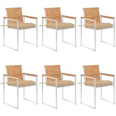 Vidaxl - Gartenstühle mit Kissen 6 Stück aus Massiv Teakholz Beige Vidaxl - Gartenstühle mit Kissen 6 Stück aus Massiv Teakholz Beige