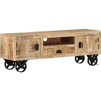 vidaXL Mueble de TV de Madera de Mango con Ruedas - Lowboard vidaXL Mueble de TV de Madera de Mango con Ruedas - Lowboard