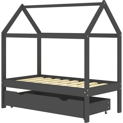 vidaXL Kinderbett Grau Holz - Kinderbett mit Schublade - 70x140cm - Kinderbettgestell mit Schublade Dunkelgrau - 70x140cm vidaXL Kinderbett Grau Holz - Kinderbett mit Schublade - 70x140cm - Kinderbettgestell mit Schublade Dunkelgrau - 70x140cm