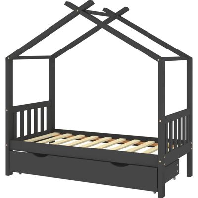 vidaXL Kinderbett mit Schublade - Dunkelgrau 80x160cm - Kinderbett vidaXL Kinderbett mit Schublade - Dunkelgrau 80x160cm - Kinderbett