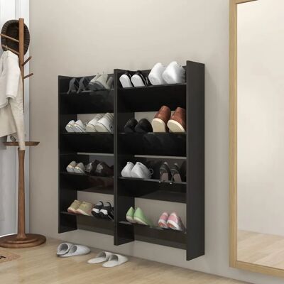 vidaXL Armoires à chaussures murales 4 pcs Verre noir brillant 60x18x60 cm Bois contre-plaqué - Armoire à chaussures - Publicité vidaXL Armoires à chaussures murales 4 pcs Verre noir brillant 60x18x60 cm Bois contre-plaqué - Armoire à chaussures - Publicité