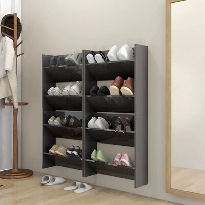 vidaXL Armoires à Chaussures Murales 4 pcs Finition Haute Brillance Gris - Armoires à Chaussures - Publicité vidaXL Armoires à Chaussures Murales 4 pcs Finition Haute Brillance Gris - Armoires à Chaussures - Publicité
