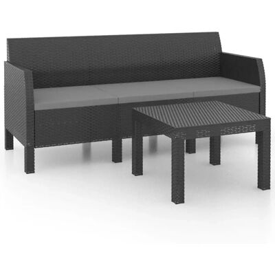 vidaXL 2-Tlg. Garten-Lounge-Set Mit Kissen Pp Rattan Anthrazit vidaXL 2-Tlg. Garten-Lounge-Set Mit Kissen Pp Rattan Anthrazit