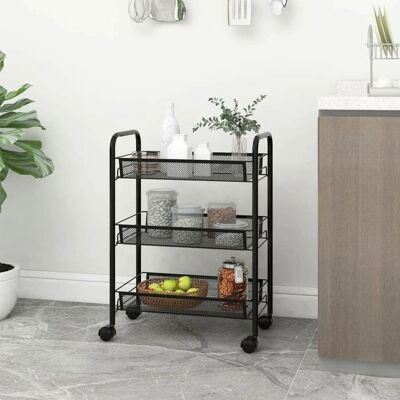 vidaXL 3-stöckiger Küchenwagen Schwarz Eisen - Küchenwagen vidaXL 3-stöckiger Küchenwagen Schwarz Eisen - Küchenwagen