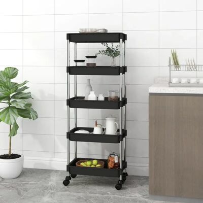 vidaXL Küchenwagen 5 Etagen Schwarz 42x29x128 cm Eisen und ABS - Küchenwagen vidaXL Küchenwagen 5 Etagen Schwarz 42x29x128 cm Eisen und ABS - Küchenwagen