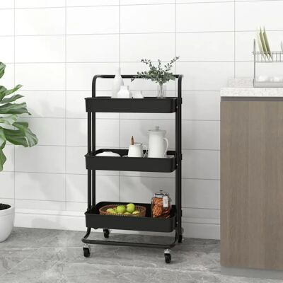vidaXL 3-stufiger Küchentrolley Schwarz Eisen und ABS - Küchentrolley vidaXL 3-stufiger Küchentrolley Schwarz Eisen und ABS - Küchentrolley