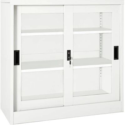 vidaXL Weißes Stahlschiebetür-Archivschrank - Büroschrank vidaXL Weißes Stahlschiebetür-Archivschrank - Büroschrank