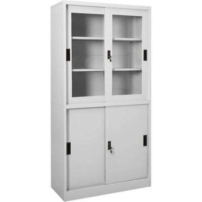 vidaXL Kontor Skab med skydedør Lysgrå Stål - Office Cabinet vidaXL Kontor Skab med skydedør Lysgrå Stål - Office Cabinet