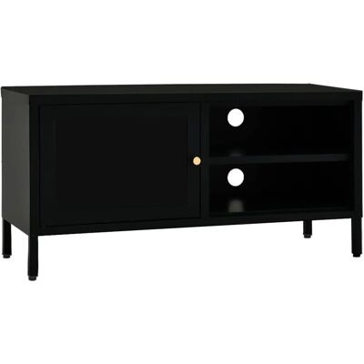 vidaXL 336055 Schwarzer Stahl-Glas TV-Schrank - TV-Möbel vidaXL 336055 Schwarzer Stahl-Glas TV-Schrank - TV-Möbel