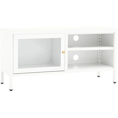 vidaXL Nova Meuble TV Blanc Acier Et Verre 90x30x44cm - Publicité vidaXL Nova Meuble TV Blanc Acier Et Verre 90x30x44cm - Publicité