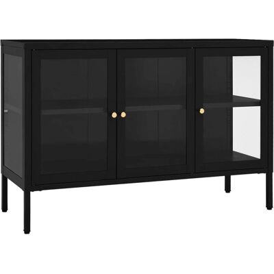 Sideboard negro de vidaXL de acero y vidrio para el hogar - Estantería de almacenamiento Sideboard negro de vidaXL de acero y vidrio para el hogar - Estantería de almacenamiento