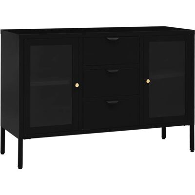 vidaXL Schwarzer Stahl und Sicherheitsglas Sideboard - Wohnzimmeraufbewahrung vidaXL Schwarzer Stahl und Sicherheitsglas Sideboard - Wohnzimmeraufbewahrung