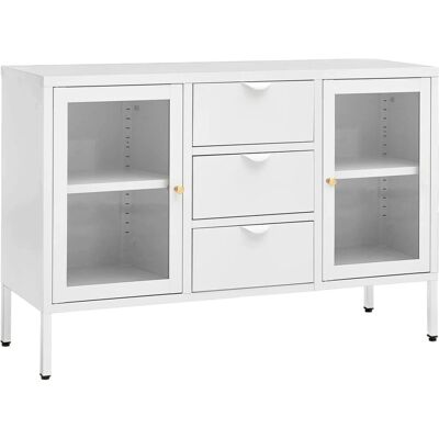 vidaXL Weißes Stahl und Sicherheitsglas Sideboard - Sideboard vidaXL Weißes Stahl und Sicherheitsglas Sideboard - Sideboard